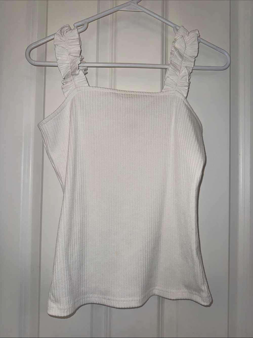 3/$20 Ruffled Strap Ribbed Camisole Tank Top - White